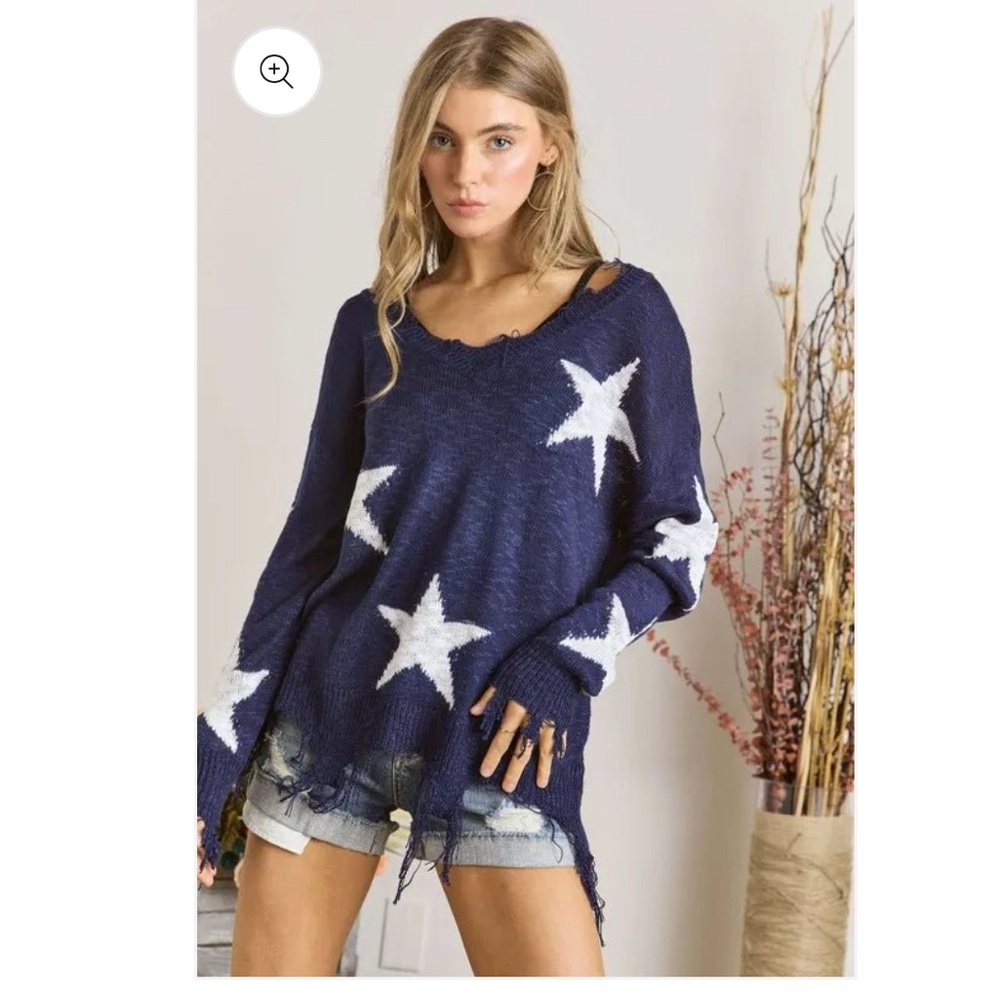 Issues Distressed Black Star Pattern Sweater - image 1